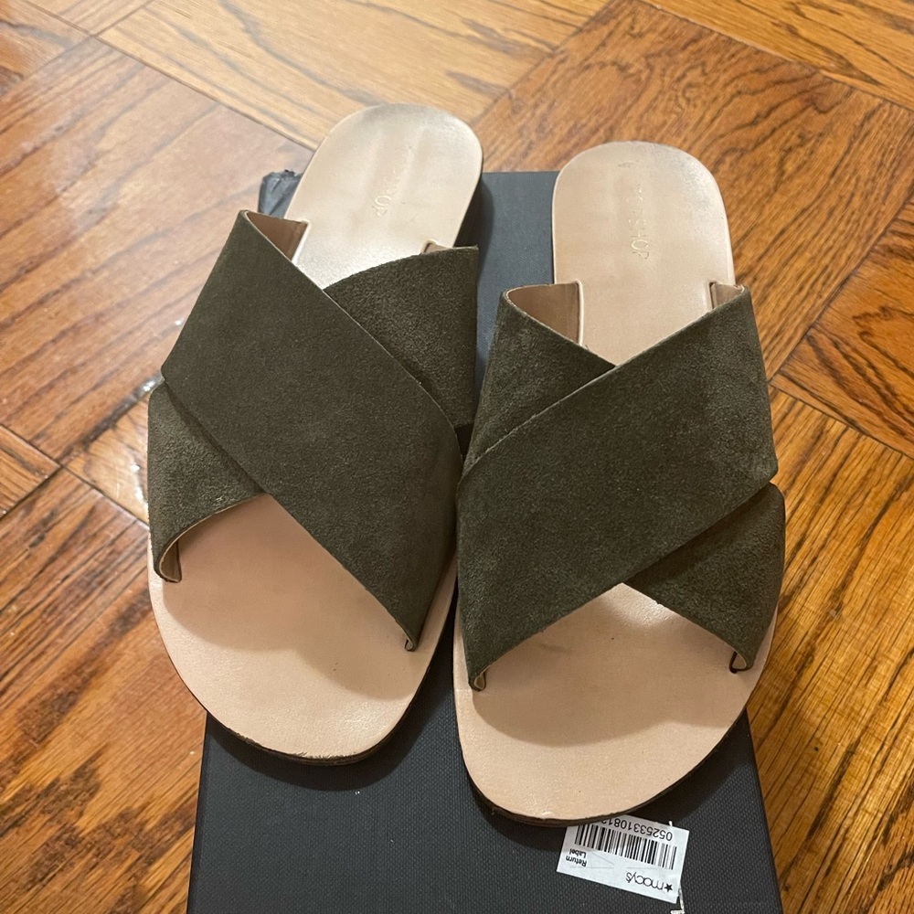 COPY - Top Shop Suede Deep Olive Green Slide Sandal - 40 (9)